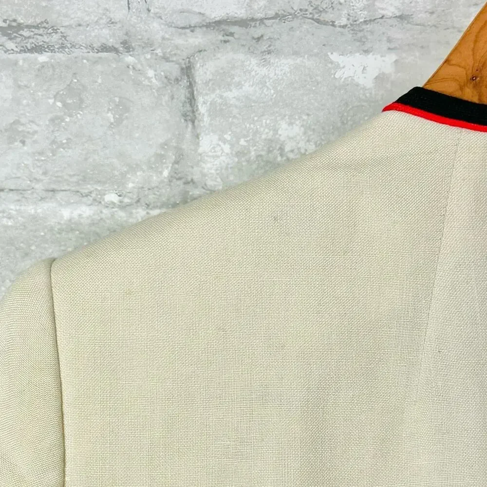 Vintage Christian Dior Linen Blend Jacket Size 6 Cream Black Red Classic Prep